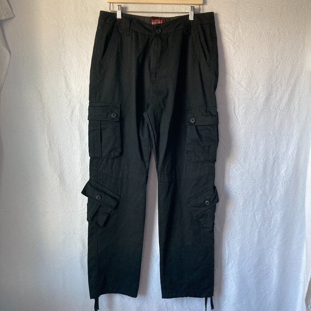 NWT MATCHSTICK Y2K Gorpcore Cotton Cargo Drawstring Pants Black Size XXL 36